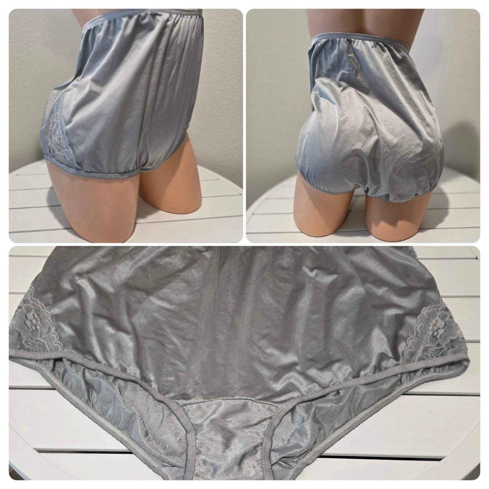 Vanity Fair Lace Nouveau Full Cut Nylon Panty Gold Gray Silver Colors Size 5-12