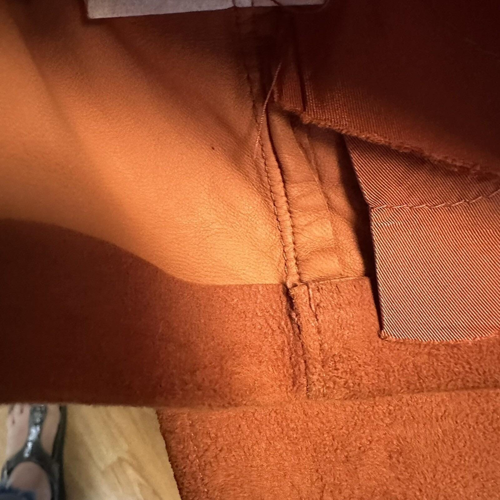 Vintage Hippie Rust Orange Suede Leather Cape Sleeve Coat Jacket Open Sides