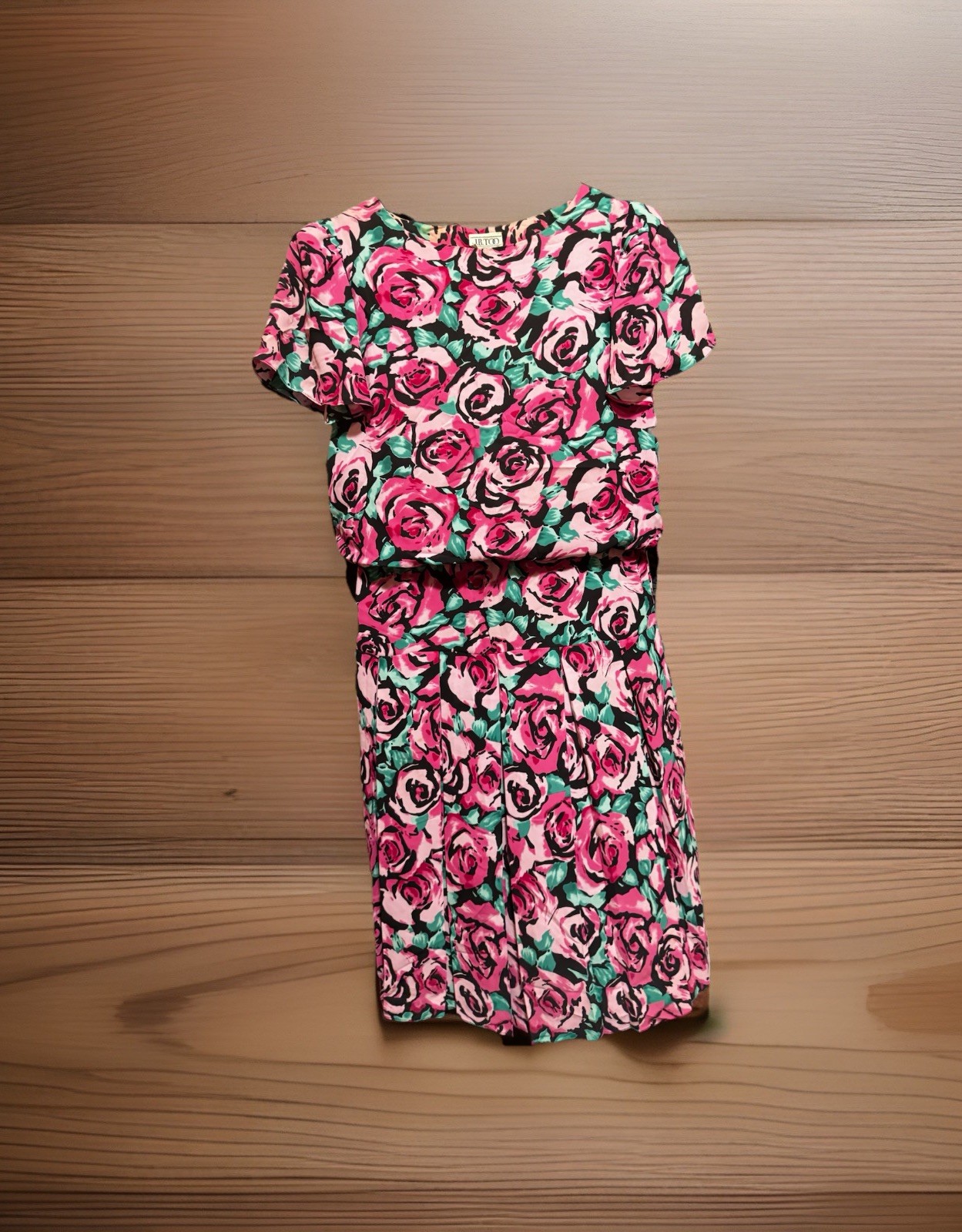 J.B. Too Blouse Dress Women’s Size 14 Rose Floral All Over Print Vintage 1980s