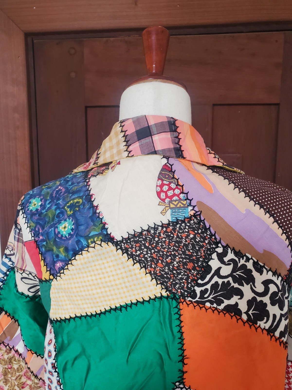 Vintage 1970s Patchwork Crazy Quilt Jacket Coat Handmade Clown Hippie Chore