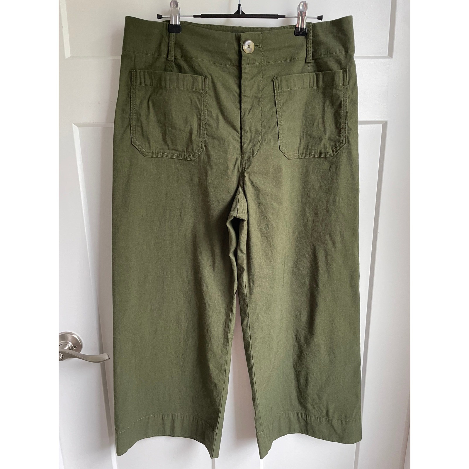 Maeve Anthropologie The Colette Cropped Wide Leg Pants Olive Green Utility 32P