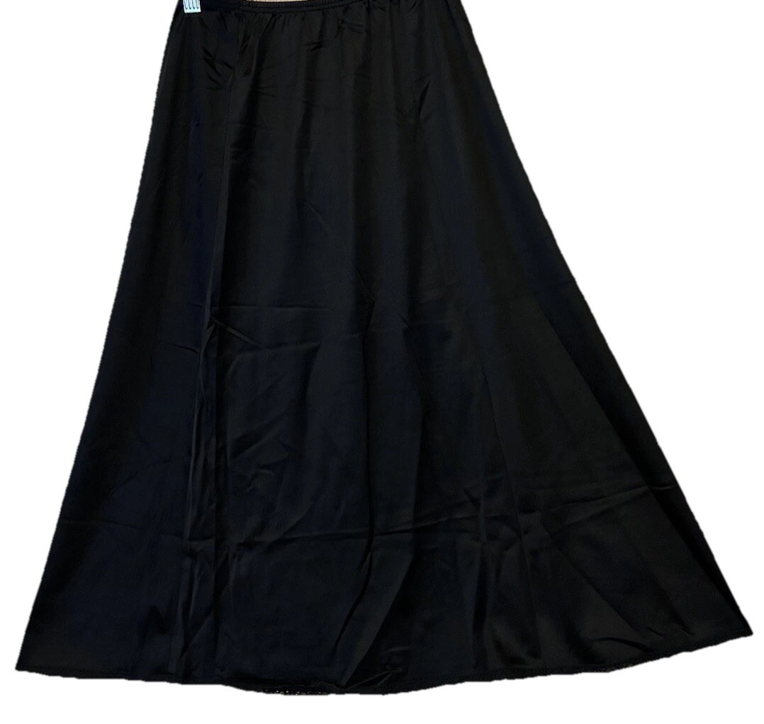 Black Half Slip S Silky Lace Trim Modesty Vintage Lingerie 28 Inches Long
