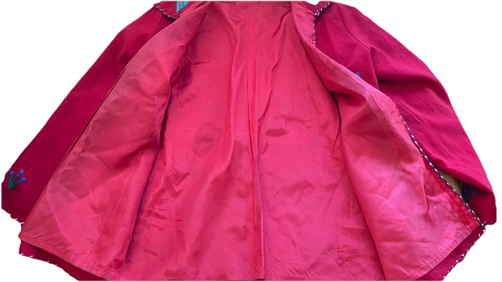 Vtg LOPEZ 1940s Mexican Wool Embroidered Tourist Jacket Bright Red-Sz XS EUC!
