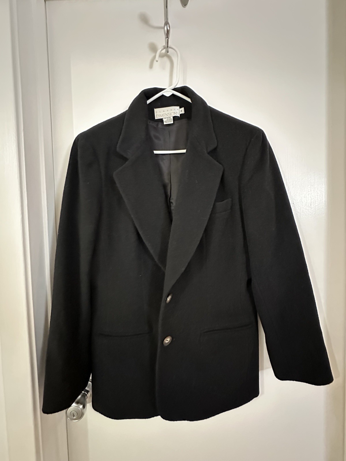 Vintage Classic Dimensions Black Wool Cashmere Button Blazer Jacket Women Size 8