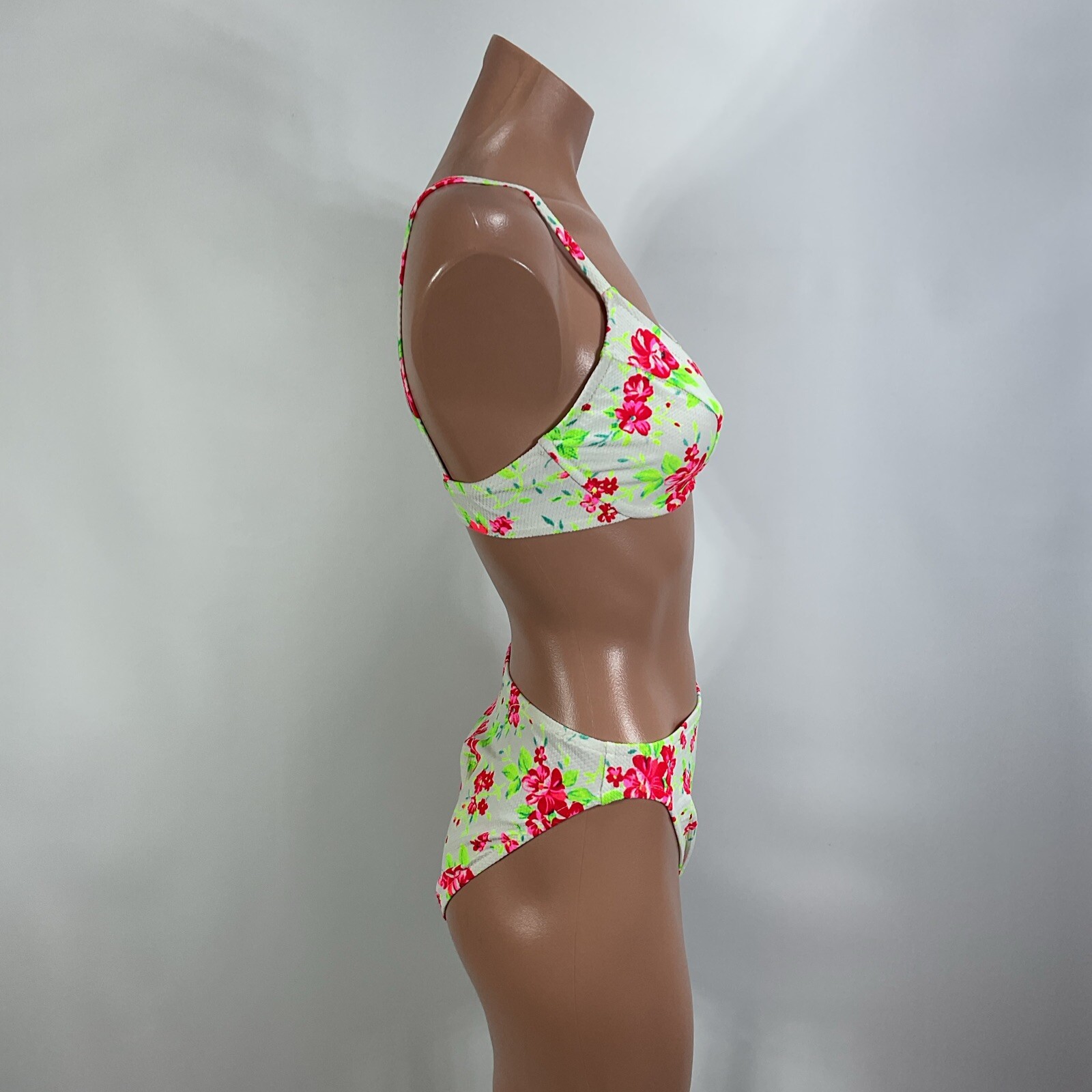 Vintage 90s 80s Floral Rose Bikini Swimsuit Sexy 7/8 Underwire High Cut NWOT USA