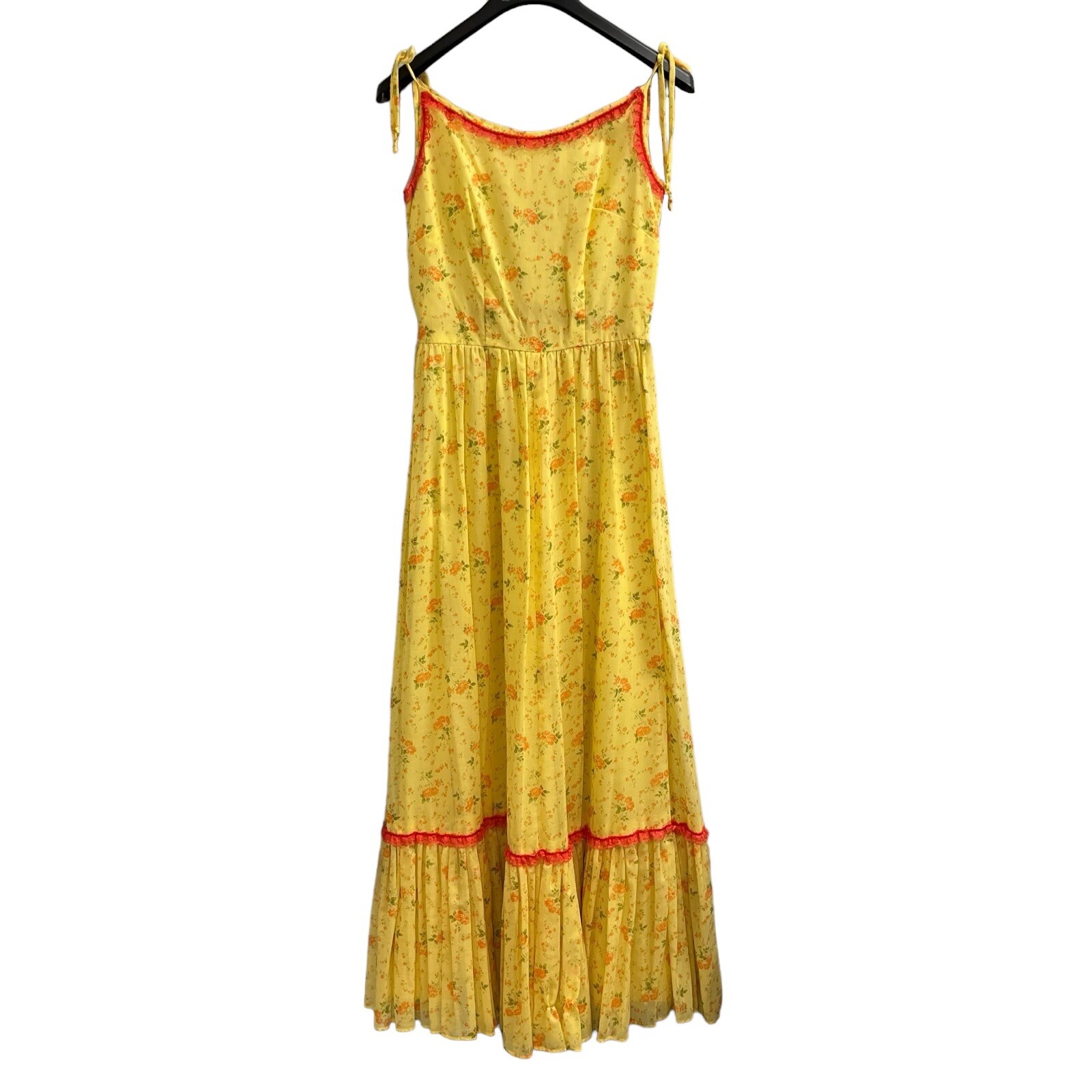 Vintage Handmade Y2K Dress Yellow Floral Tiered Maxi Prairie Cottagecore Boho