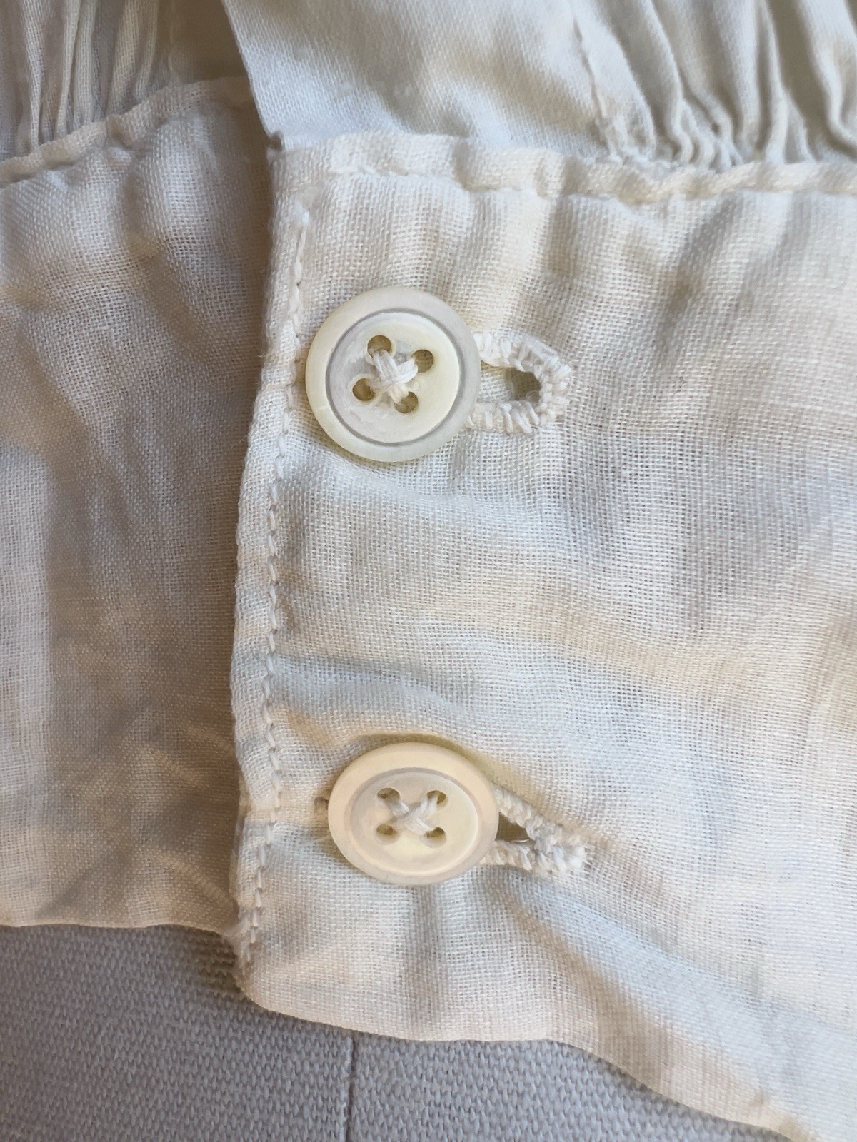 Antique Cotton Blouse Top Off White Hand Embroidered Lace Edwardian Button Back