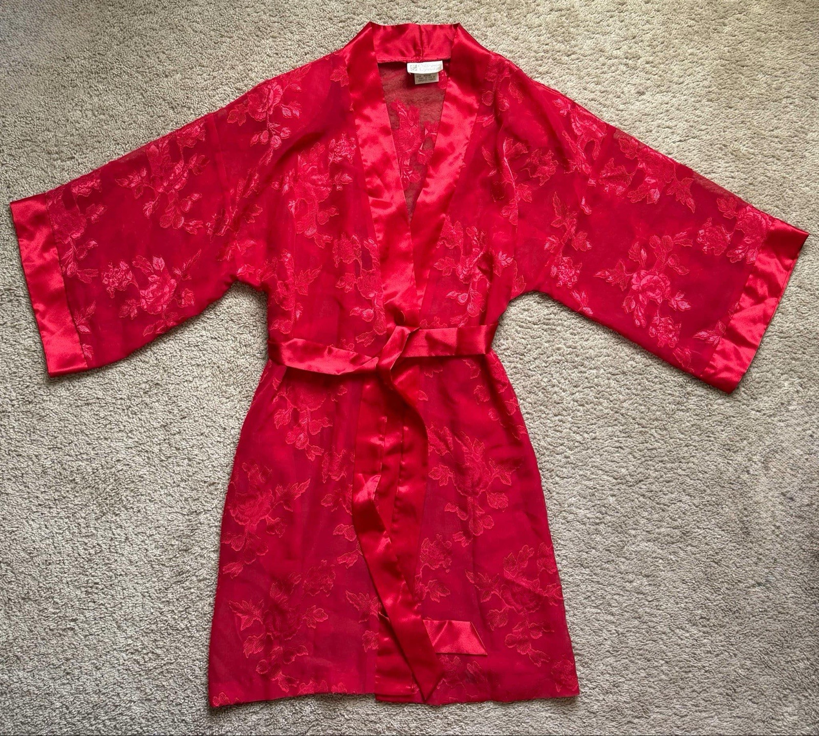 California Dynasty Vintage Satin Lace Robe Bright Red Women’s Medium
