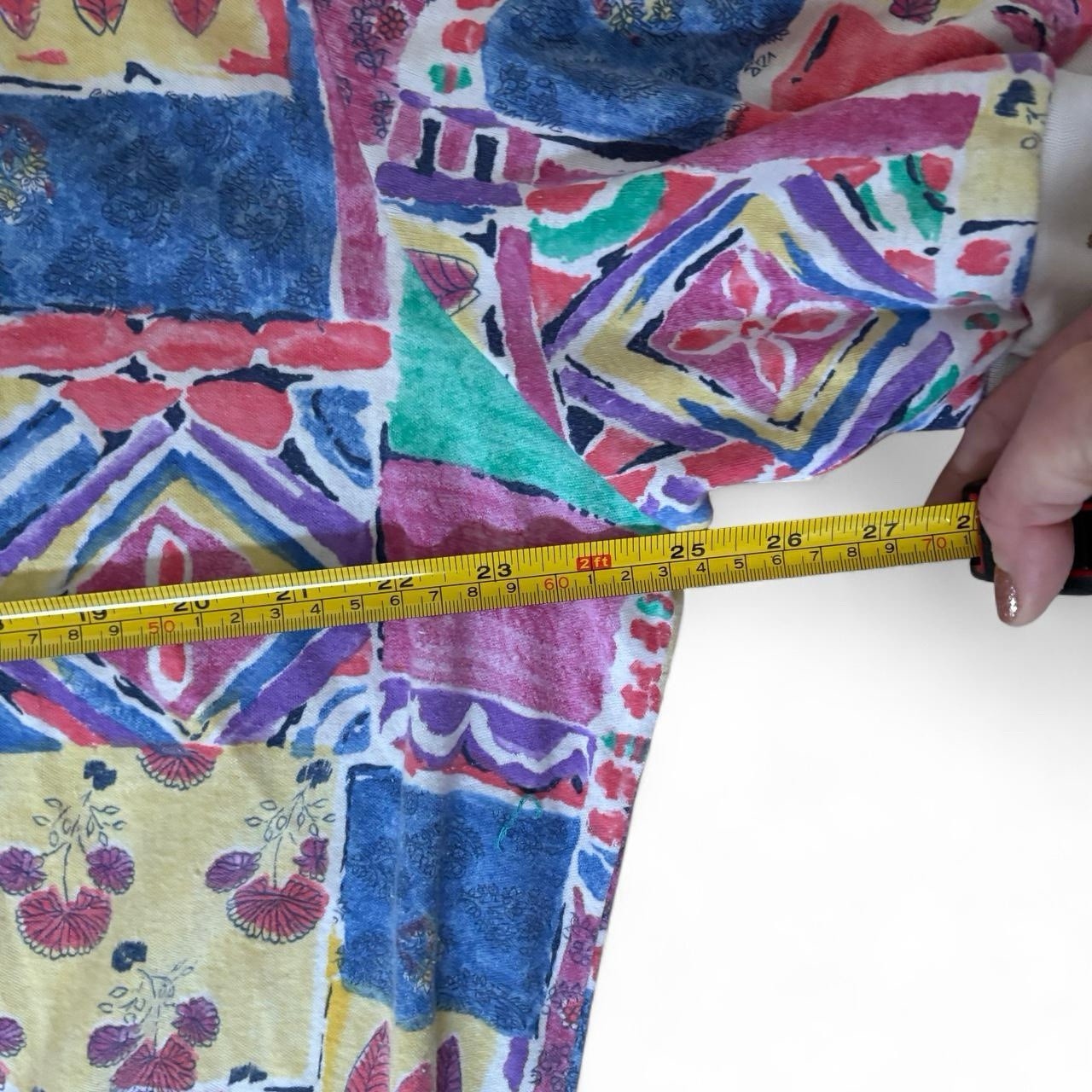 Vintage BonWorth Patchwork Print Short Sleeve Pullover Top Colorful Retro Blouse