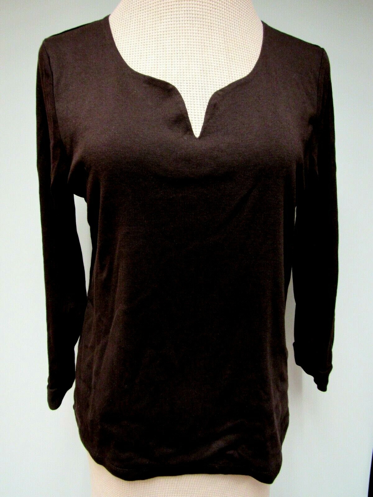 VTG 90s HAROLD&rsquo;S Cotton Knit Top V Neck Dark Chocolate Brown L EUC