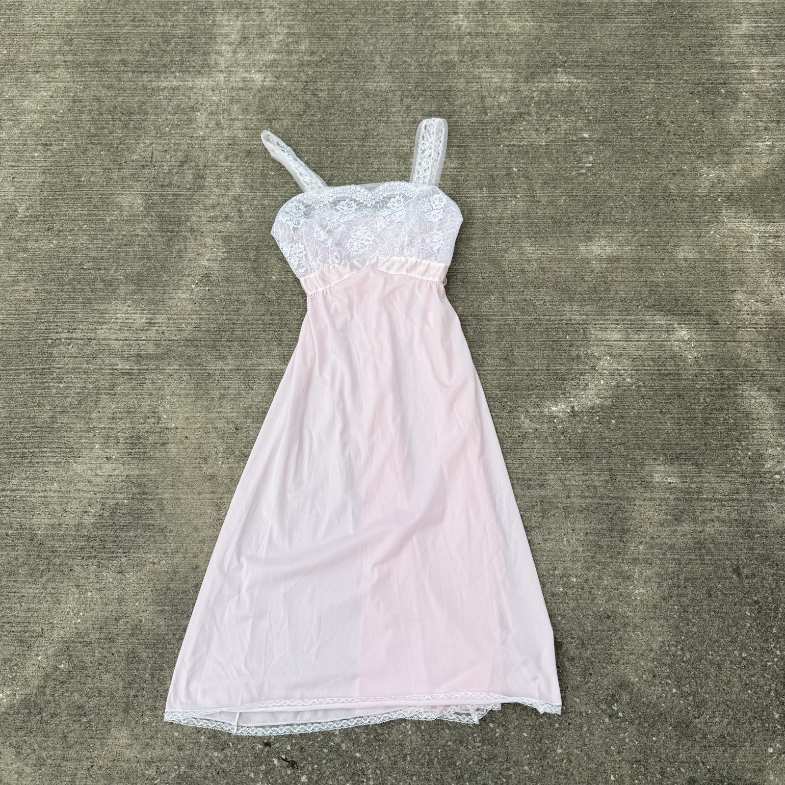 VTG Pin-up Sheer 50/60&rsquo;s Long Nylon Nightgown Slip lace Pink Edwards Lingerie