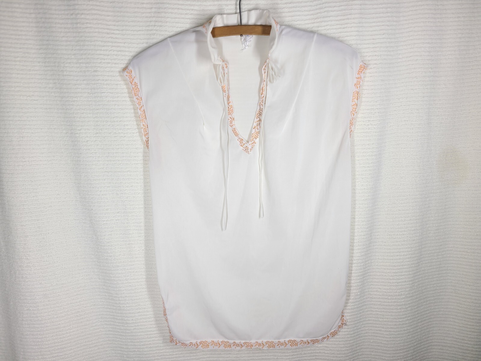 Vtg 60s Nylon Lingerie Top Gold Trim Thin Loop Bow High Collar Pinup S M B36 MCM