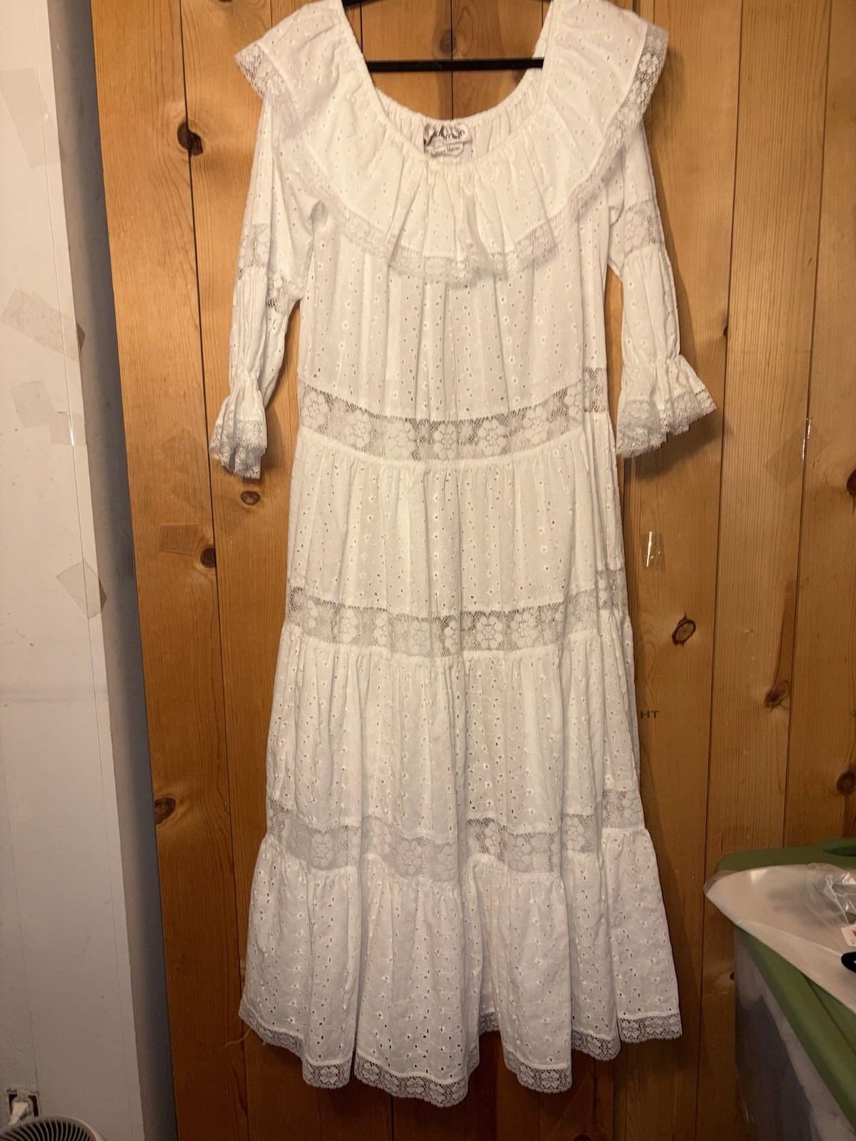 Vtg 70&rsquo;s David Brown CA Prairie Cottagecore Dress Tiered Eyelet L/XL READ Tag S
