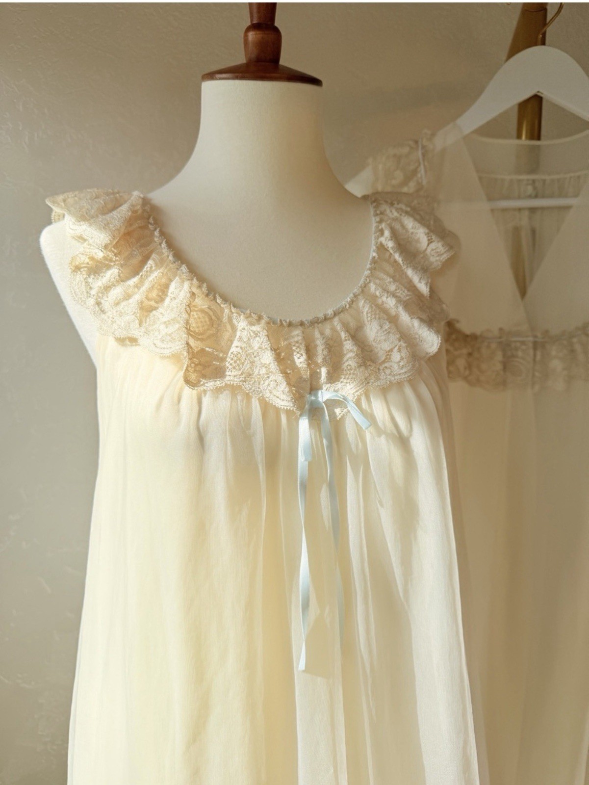 Vintage Shadowline Peignoir Set | Sheer Ivory Nightgown & Robe Lace Romantic XS