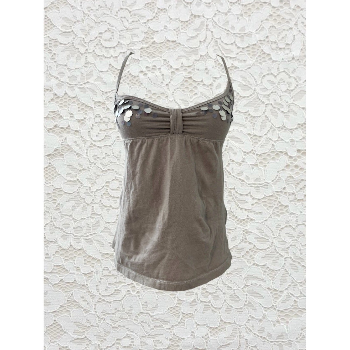 vintage abercrombie & fitch babydoll tank top w/ silver sequin embellishments