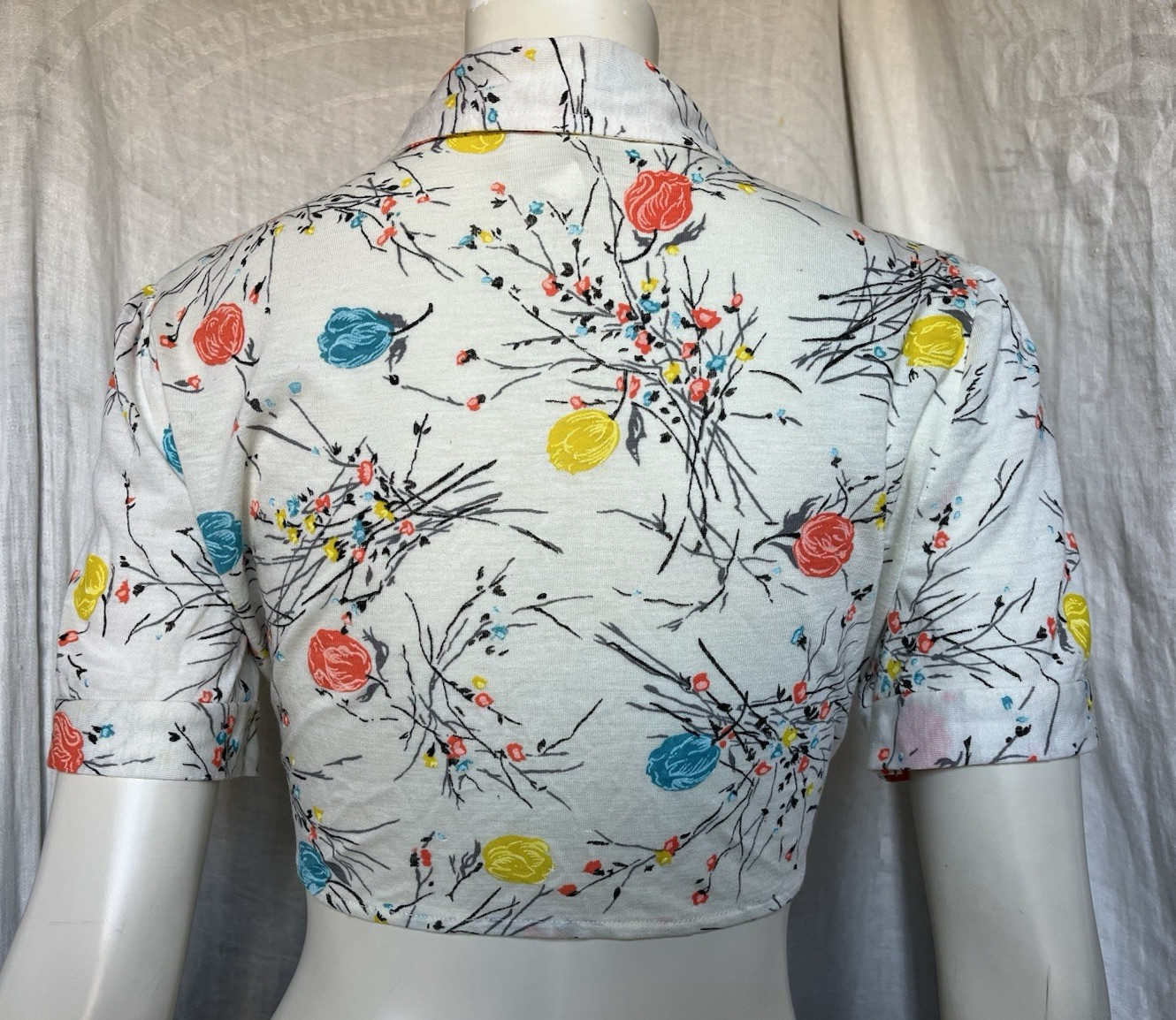 Vintage 70s Floral Crop Tie Blouse Summer Prairie Blooms Hippie Boho Cottage S/M