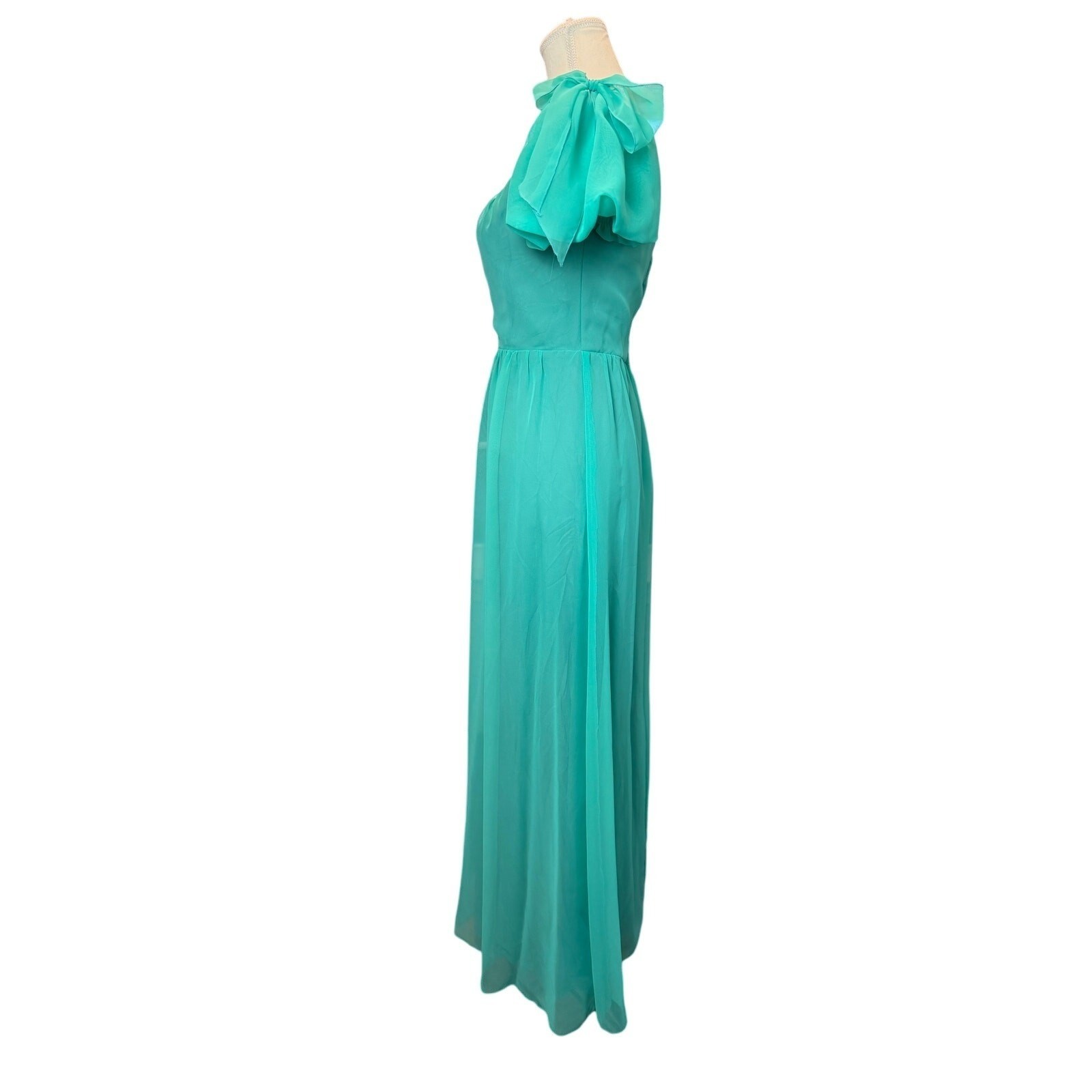 VTG House of Bianchi Gown Sz XS 0-2 Maxi Dress Empire Aqua Cottagecore Romantic