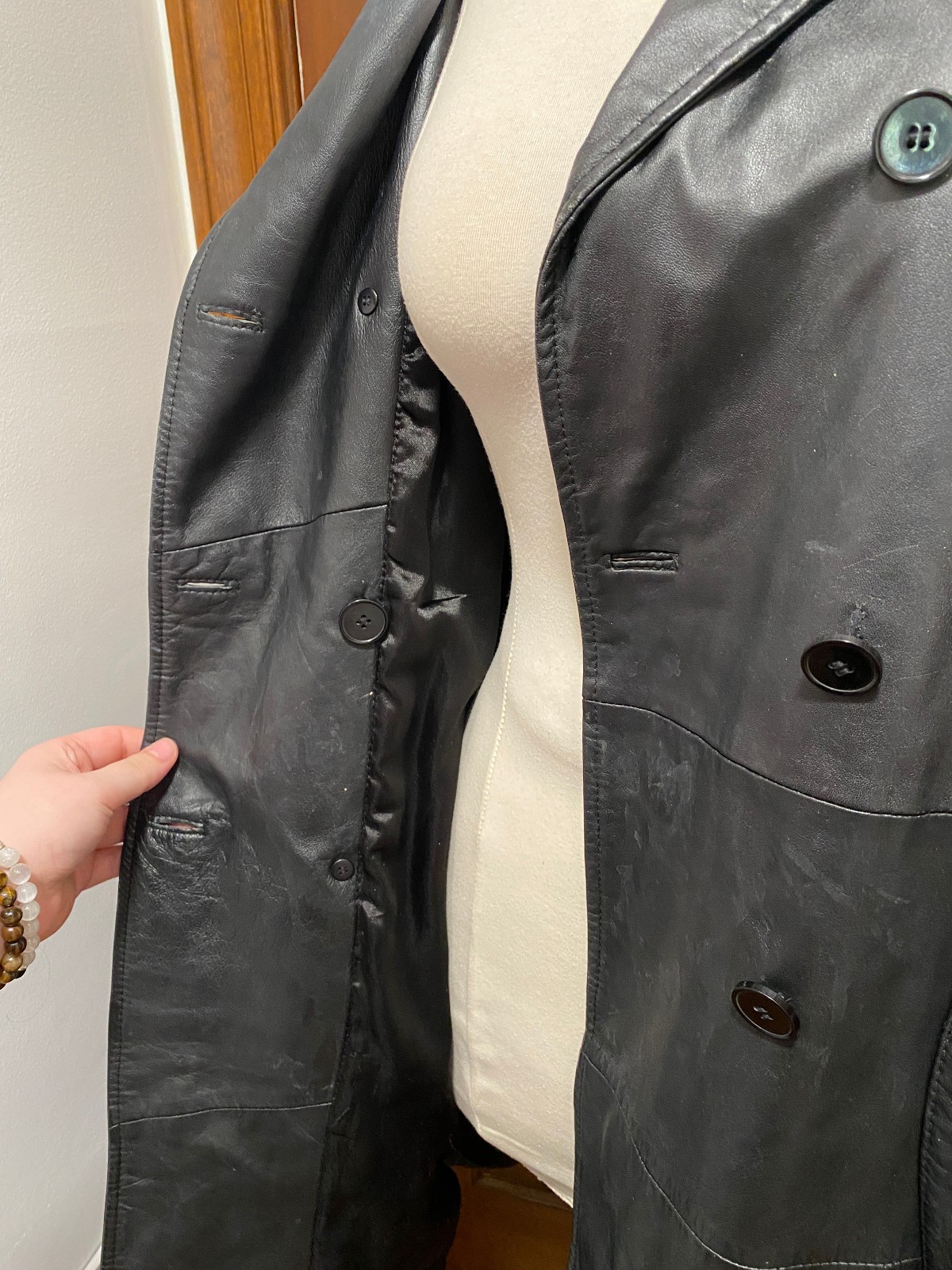 VTG Excelled Black Knee Length Leather Jacket Belted Coat XL Soft Lightweight