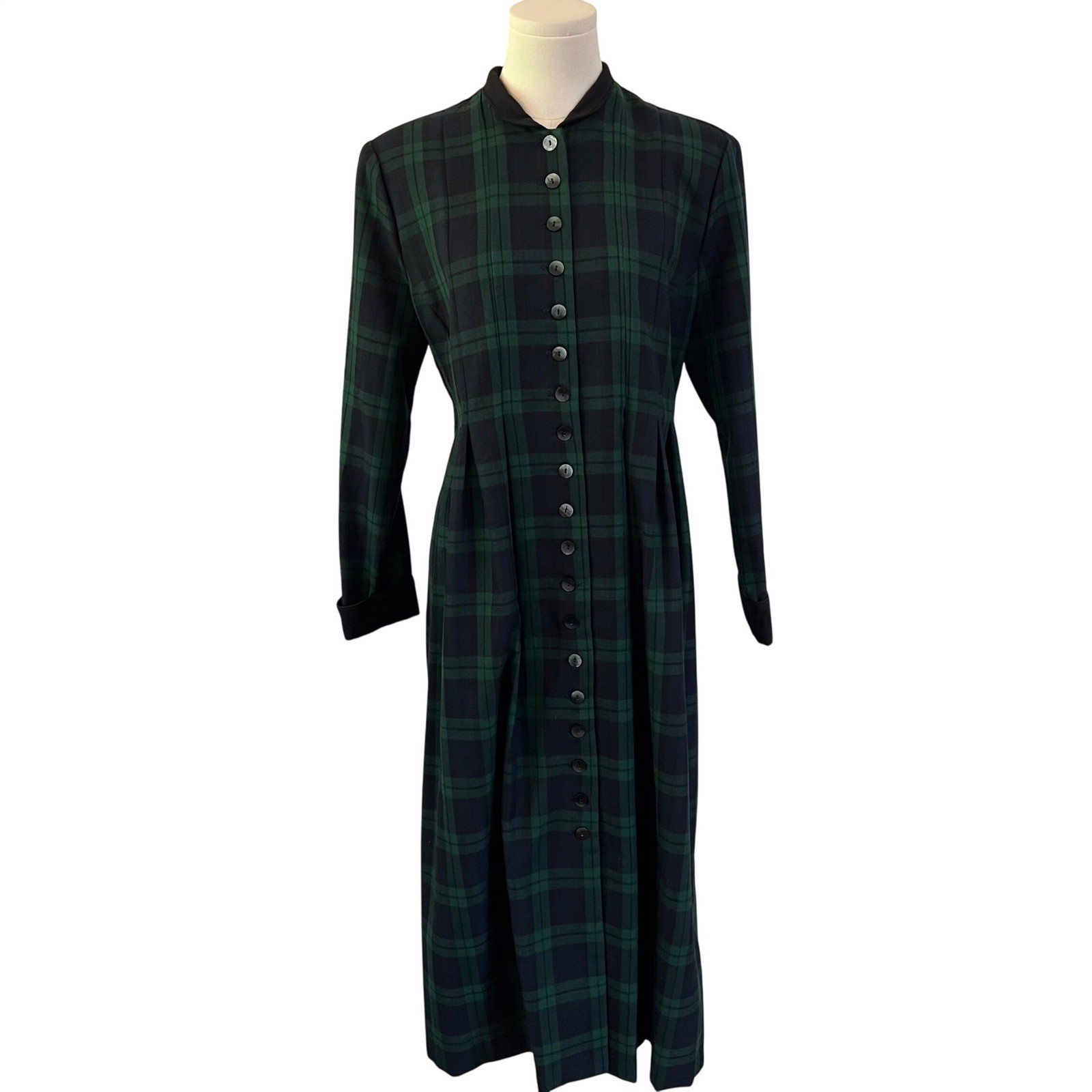 Vintage Appleseed&rsquo;s Blackwatch Plaid Maxi Dress Tartan Button Front Size 10P