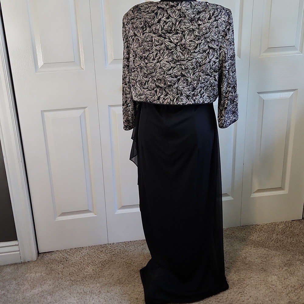 VTG Alex Evenings Black Beaded Maxi Dress & Jacket Set 12/14 LG Elegant Sparkle