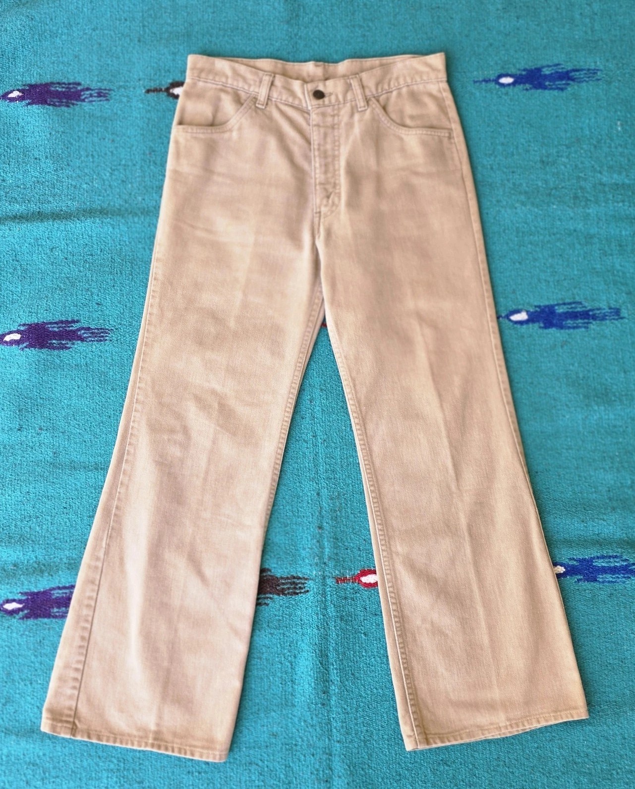 Vtg 70s Levi’s Flare Bell Bottom Beige Jeans Pants TAG Size 31 X 30 (29×26.5)