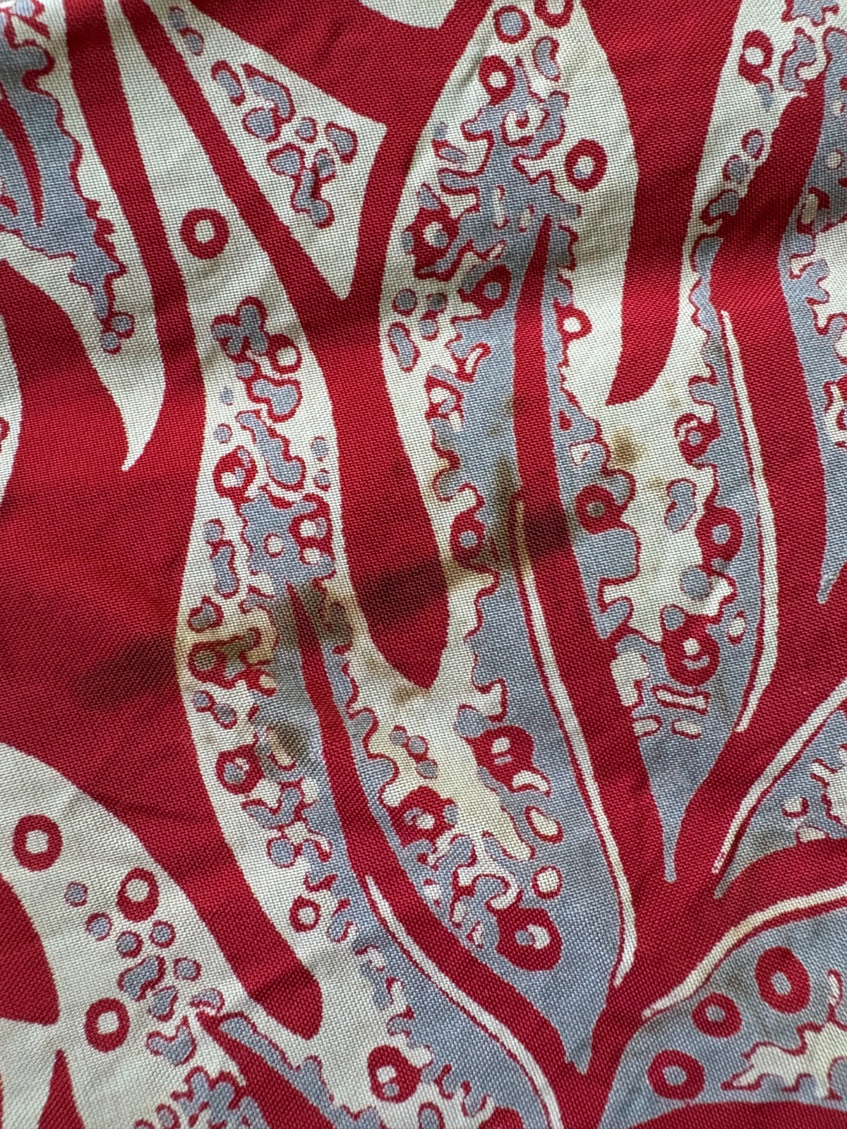 Vintage 1940s Red Tropical Print Rayon Hawaiian Pake Muu Dress Tiki Party Via S