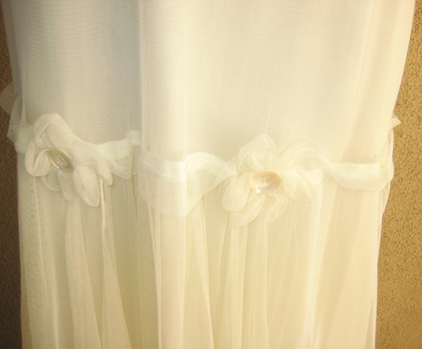 Vintage April Cornell ivory mesh overlay drop waist handkerchief hem dress M