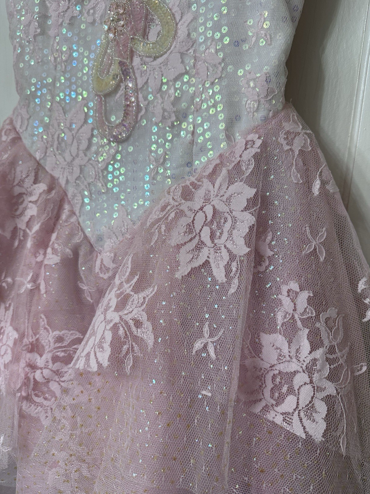 Vintage 1980’s Loralie Original Fairy Glam Rock Party Dress Lace Sequin Tiered