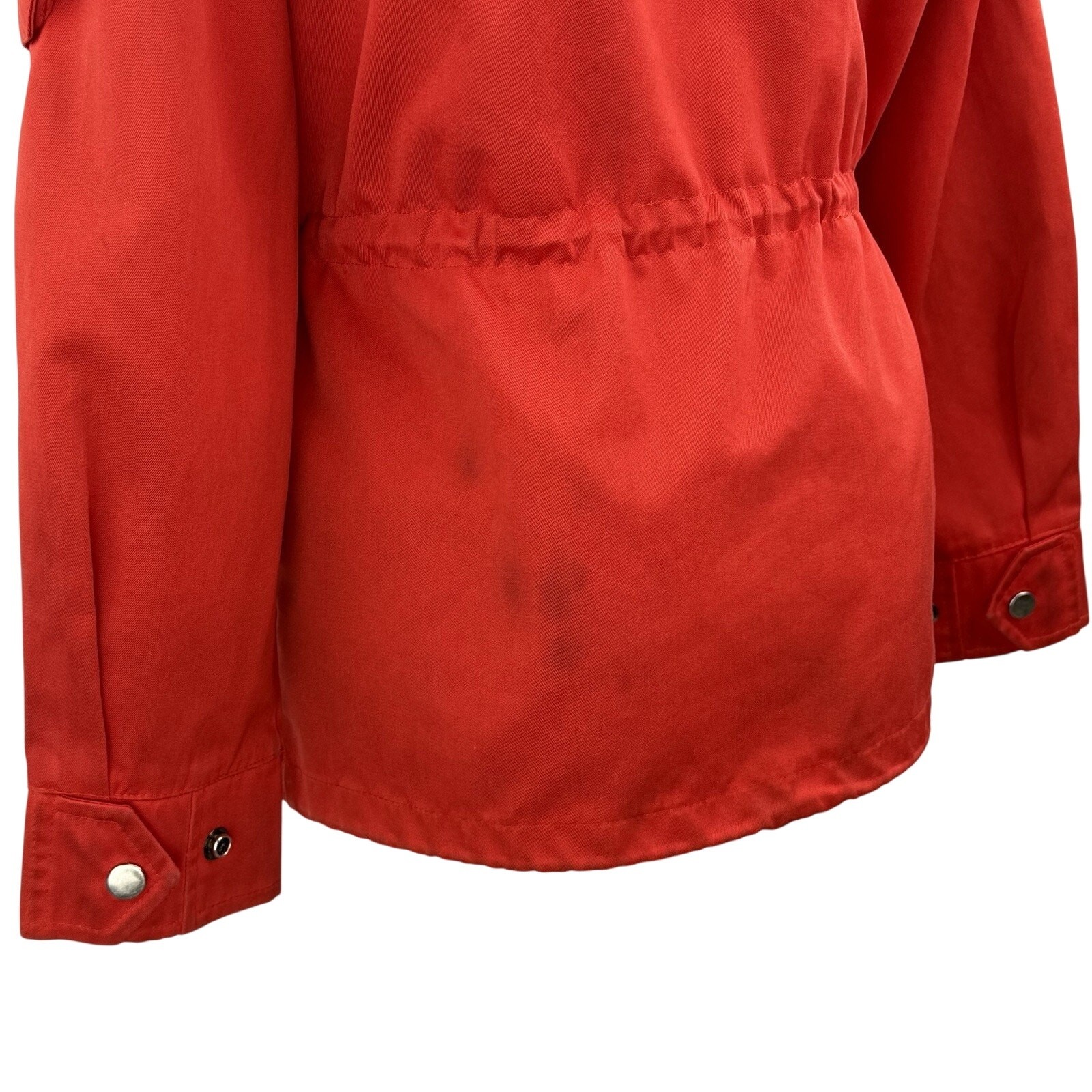 Vintage 70s Red Utility Jacket Small Cinch Waist Military Safari Field Coat