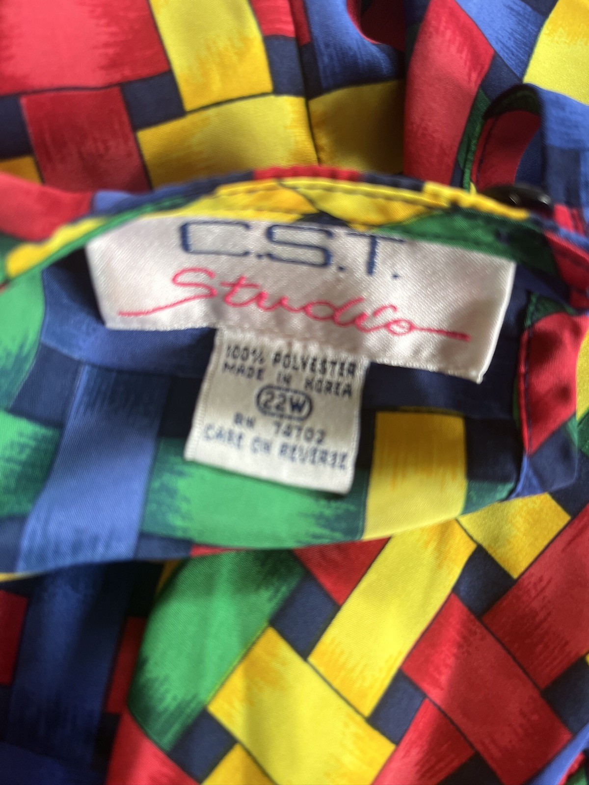 Vtg 90s CST Studio Top Blouse Weave Pattern 22W Made Korea Shoulder Pads