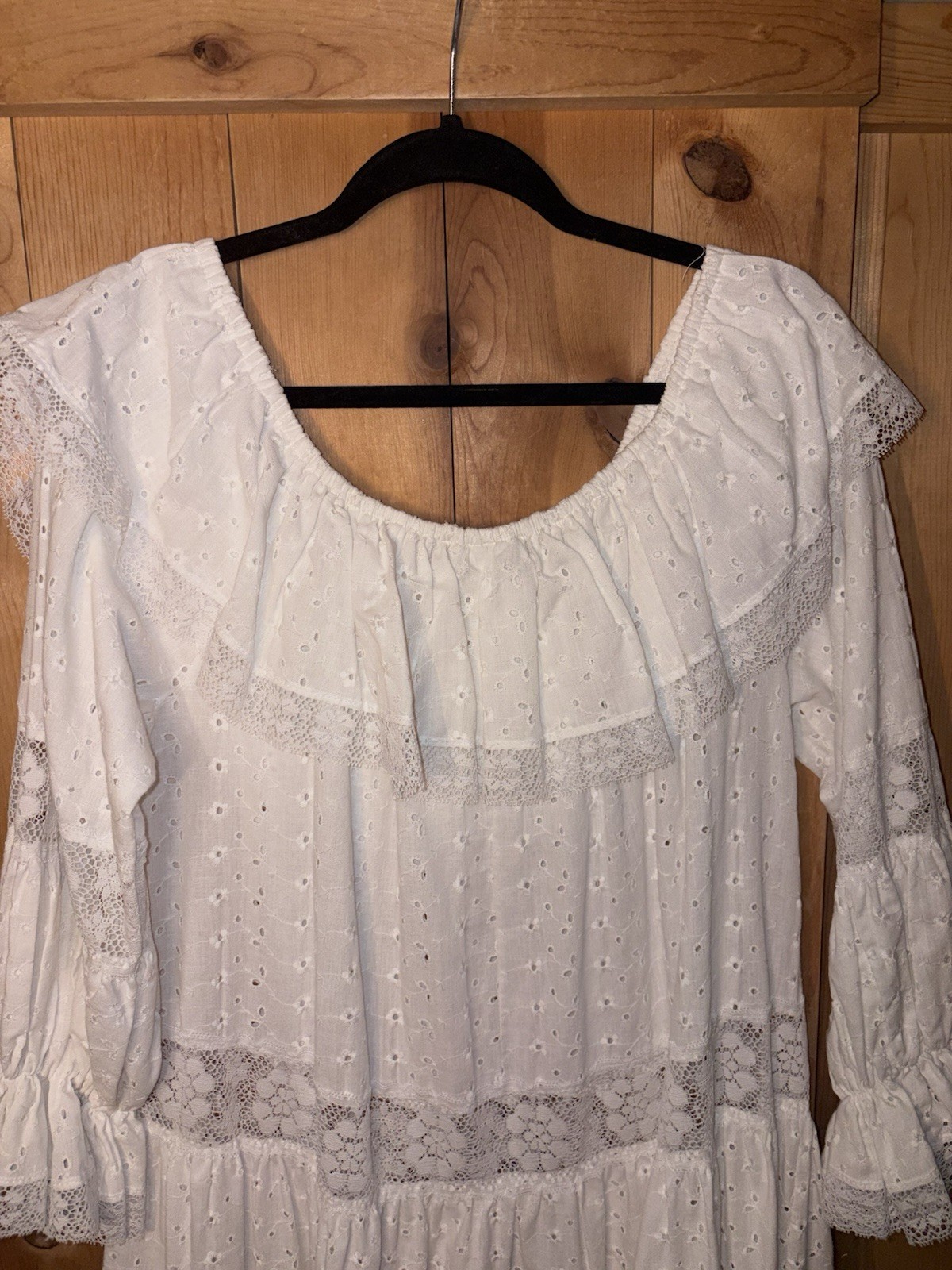 Vtg 70&rsquo;s David Brown CA Prairie Cottagecore Dress Tiered Eyelet L/XL READ Tag S