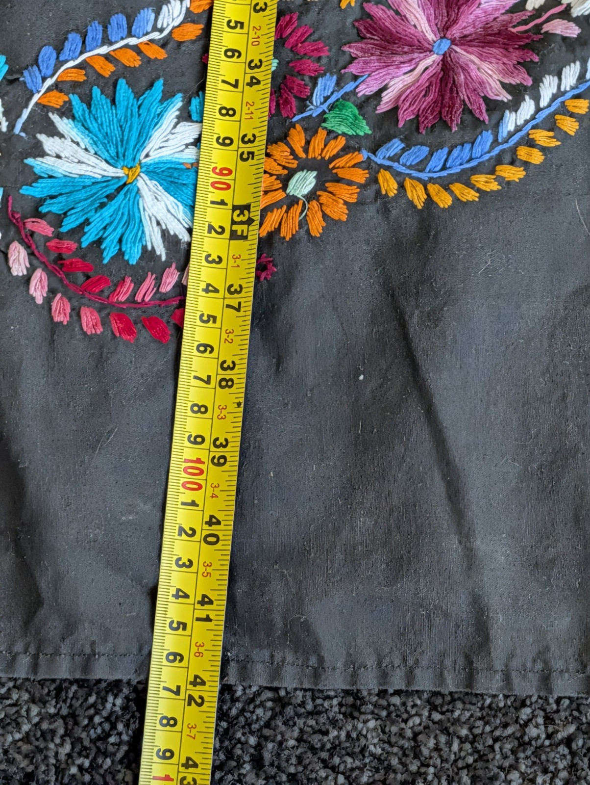 Vintage 70s Intricate Hand Embroidered Mexico Tourist Dress Peacock Sz M/L Black