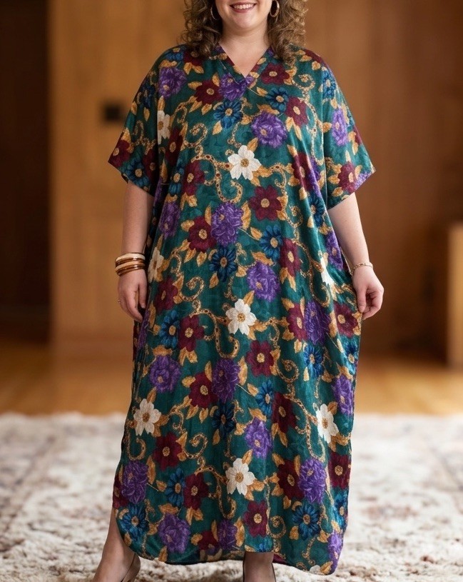 Vintage Stan Herman Floral Kaftan Lounger Dress