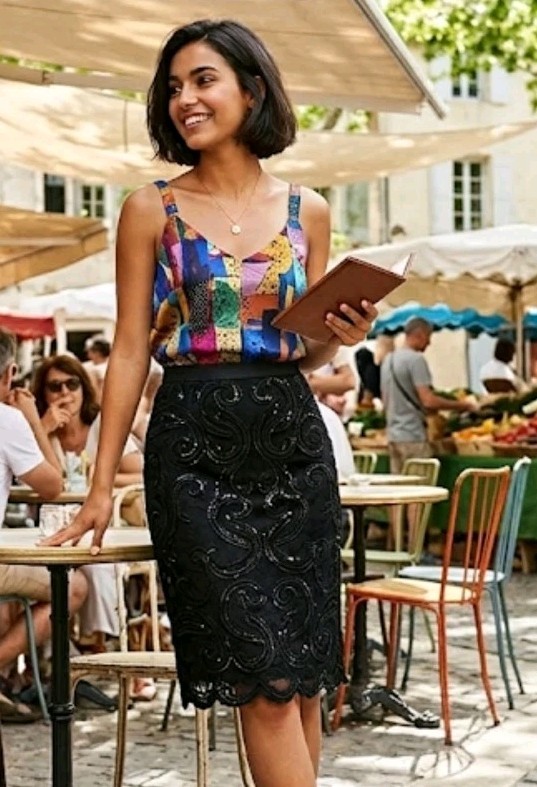 RARE Vtg 1950s La Parisienne De Luxe Soutache Lace Skirt Beaded Wiggle