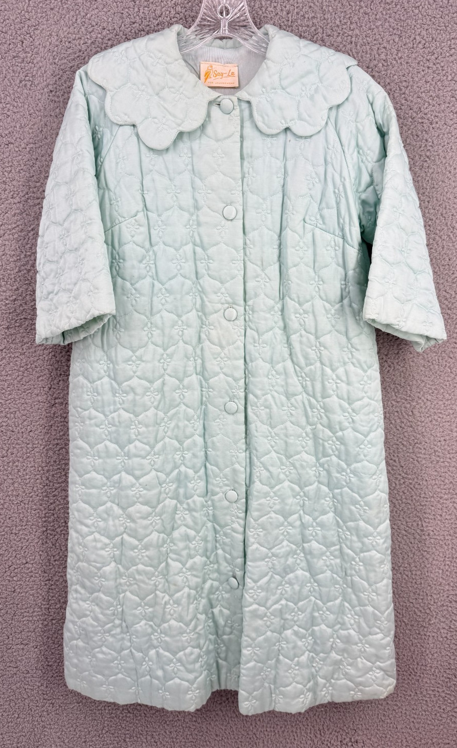 Say-Lu Vintage Quilted Robe Womens M Light Blue Half Sleeve MCM
