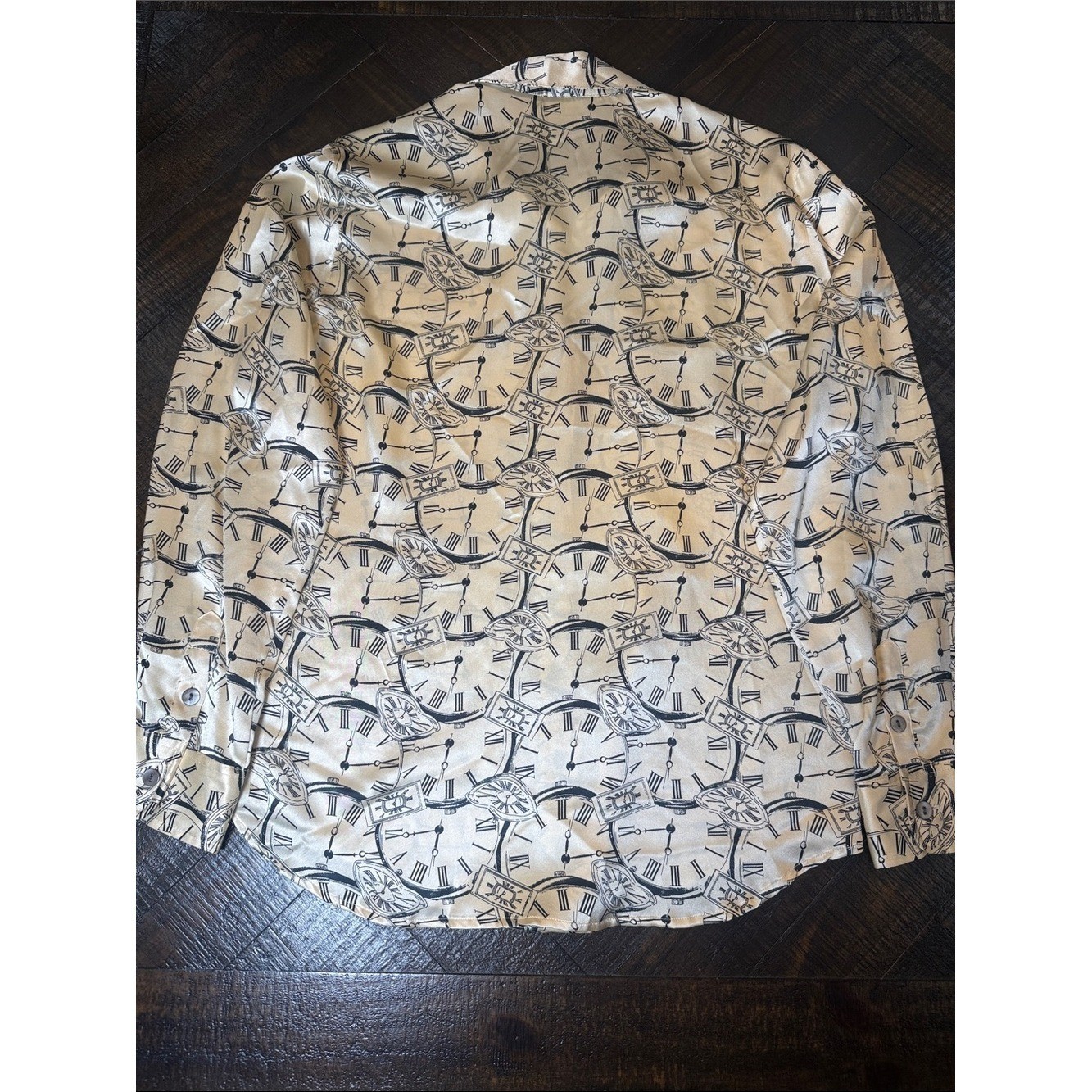 Vintage Rafaella 100% Silk Clock Print Blouse Size 8 Old Money Shirt