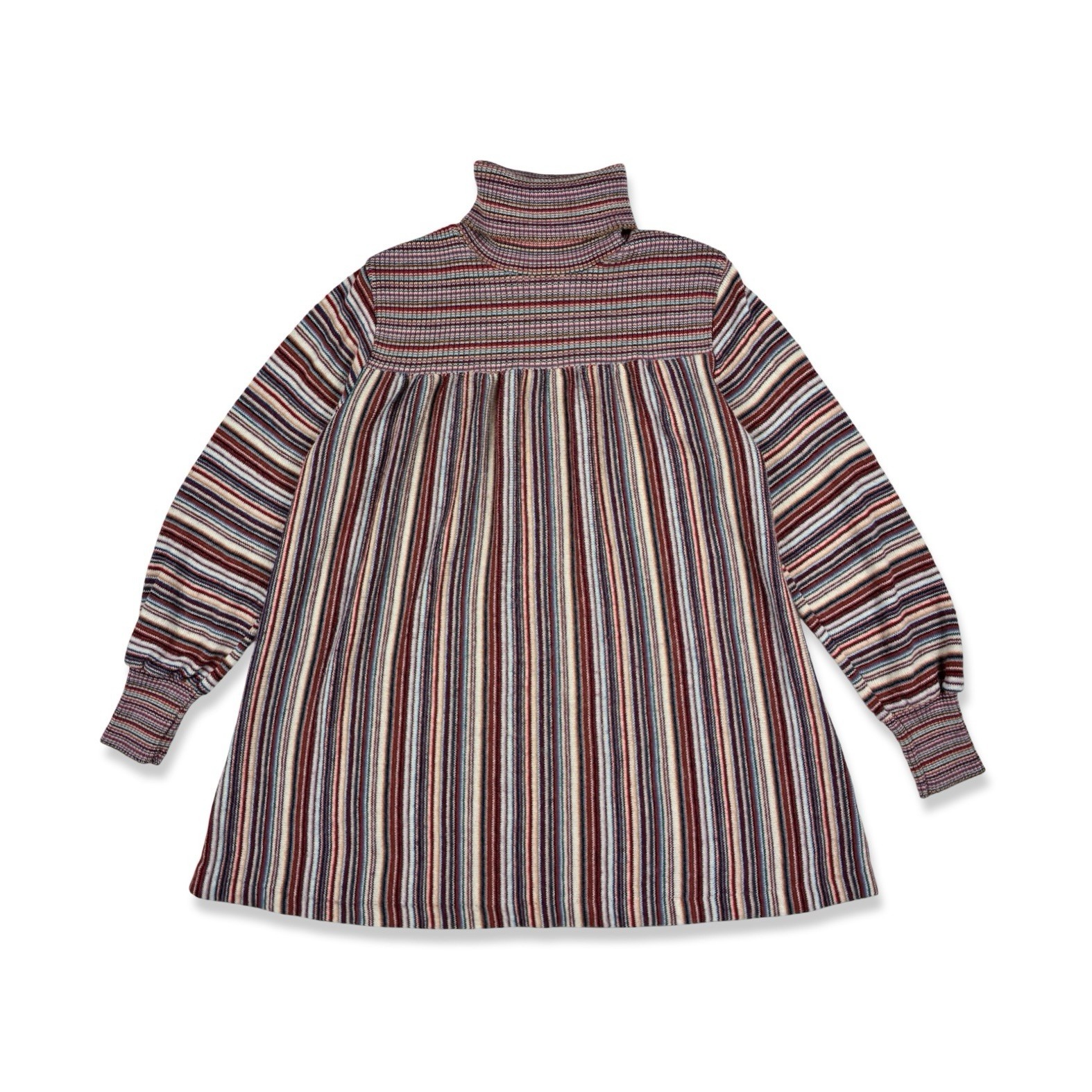 Great Times Women&rsquo;s VTG 70s Striped Turtleneck Babydoll Swing Flare Sweater