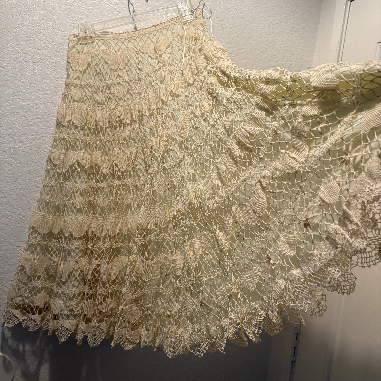 Vintage Handmade Crochet Midi Skirt Cream Size Small Boho Coquette Butterflies