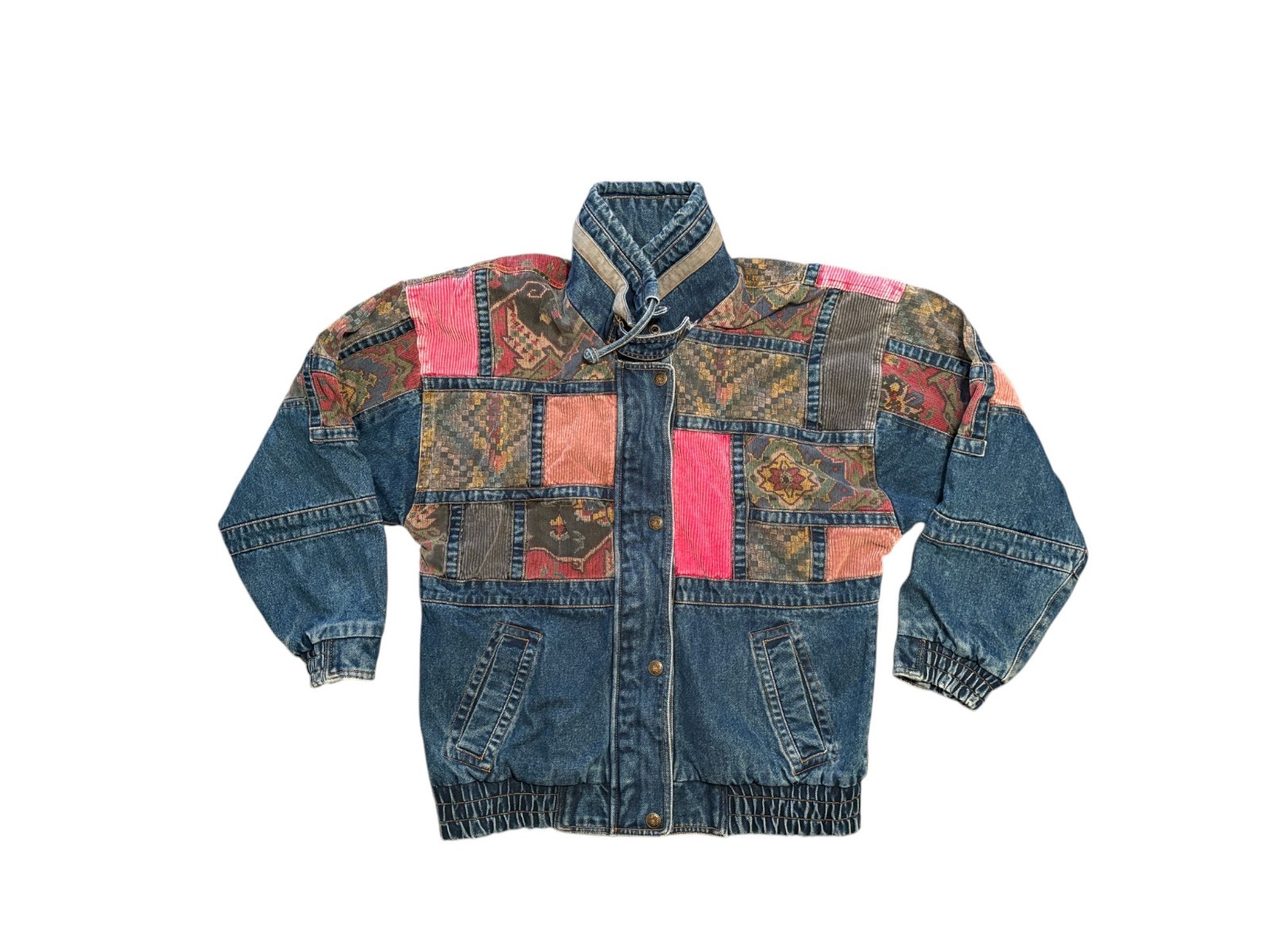 Vintage new york girl patchwork denim jacket – size medium