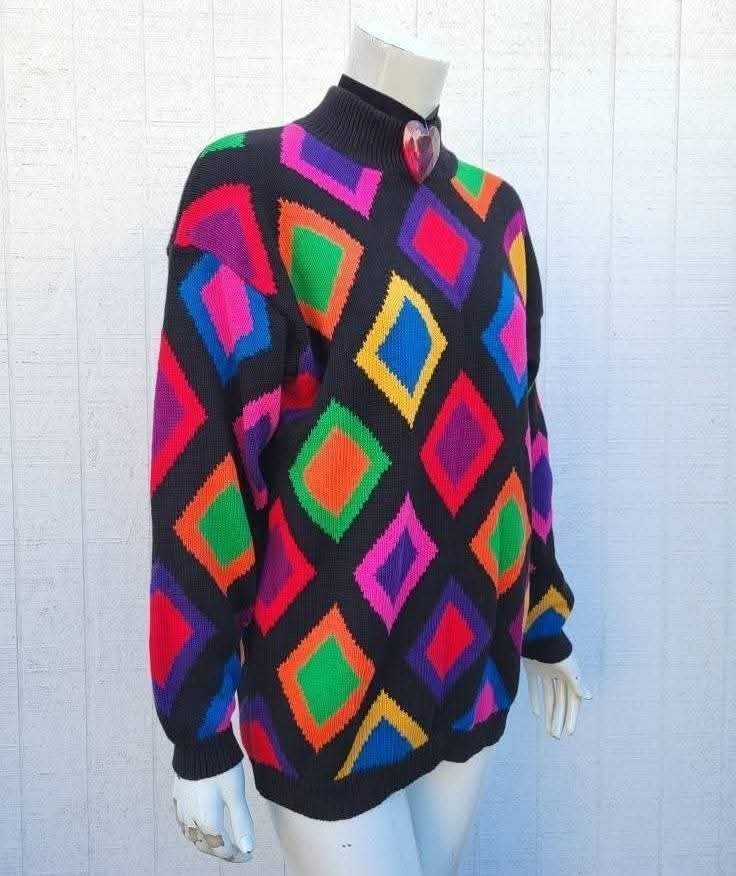 1980s Deadstock Rafaella Argyle Harlequin Style Knit Pullover Sweater