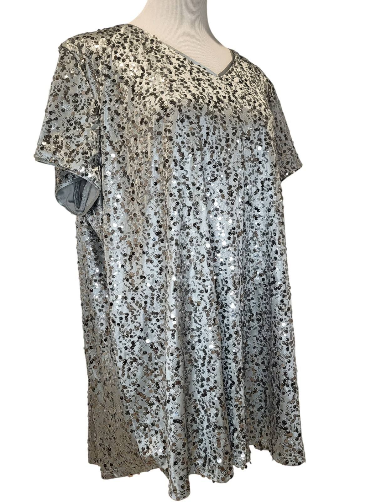 Vintage Roaman&rsquo;s Silver Sequin Sparkle Disco Glitter Glam Blouse Top Shirt 22W