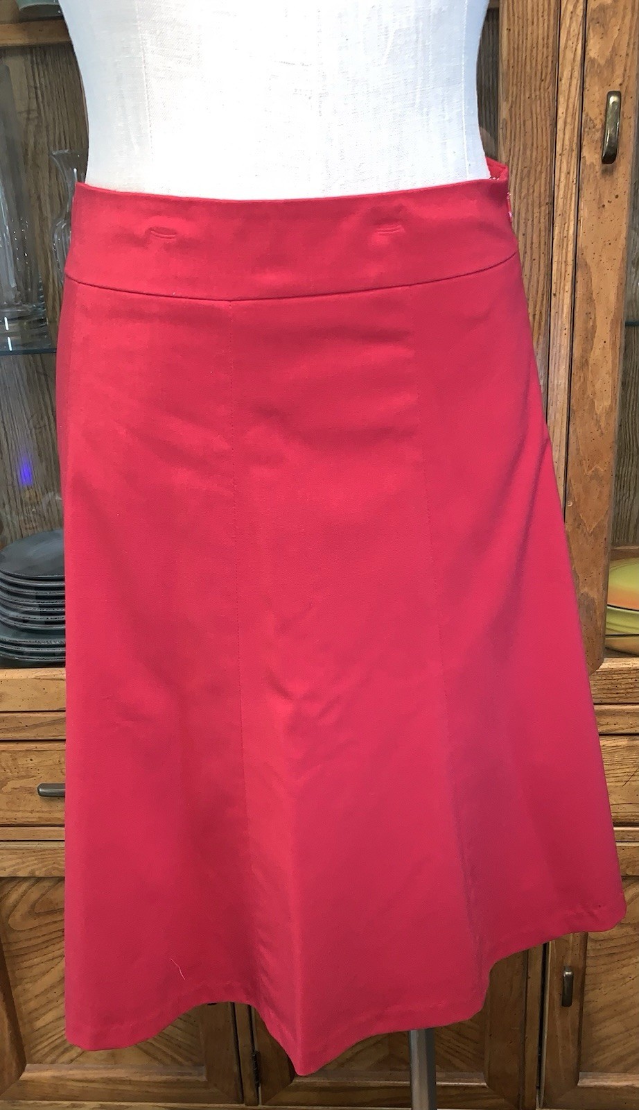 A8 80s COVINGTON STRETCH RAYON BLEND RED FLAIR MINI SKIRT SMALL/6 SIDE ZIP