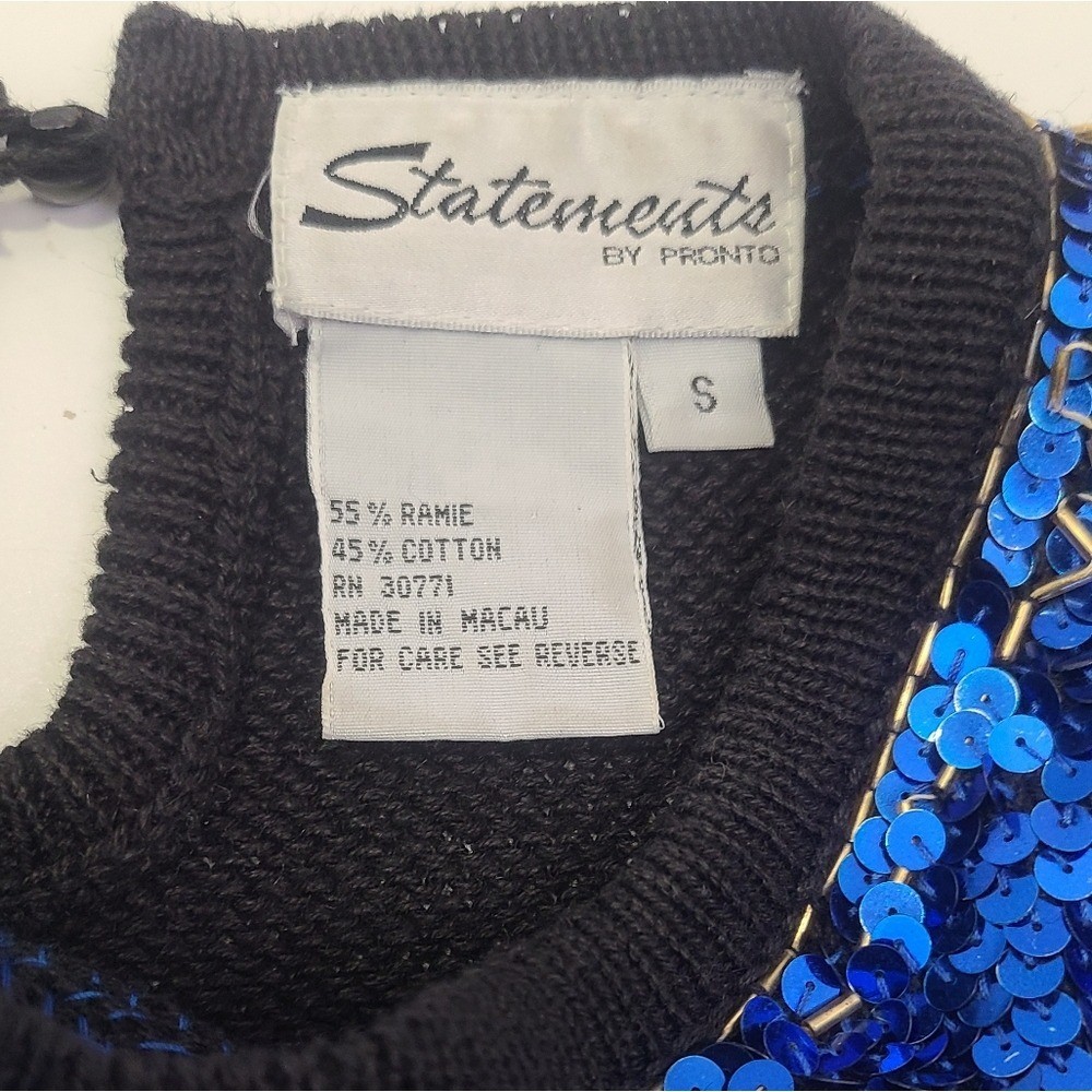 Statements by pronto vintage black redblue long sleeve sequin sweater size small