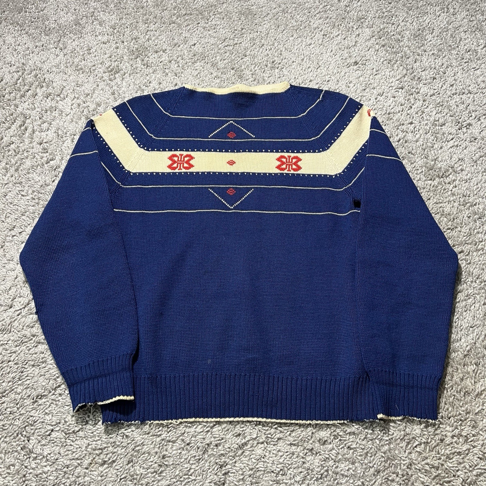 True Vintage Saks Fifth Avenue 1950s Pure Wool Switzerland Aztec Blue Medium