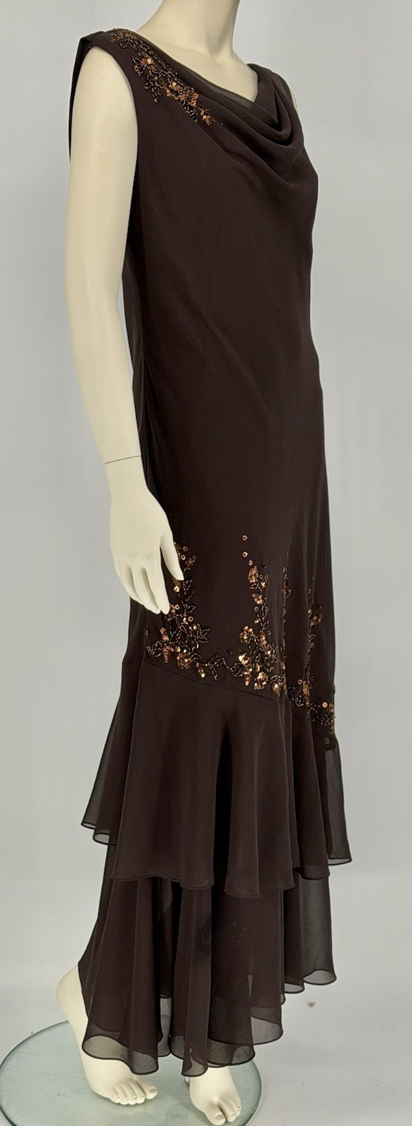 XSCAPE by Joanne Chen Vintage Evening Dress Chocolate Brown w/Copper Sequins Sz8