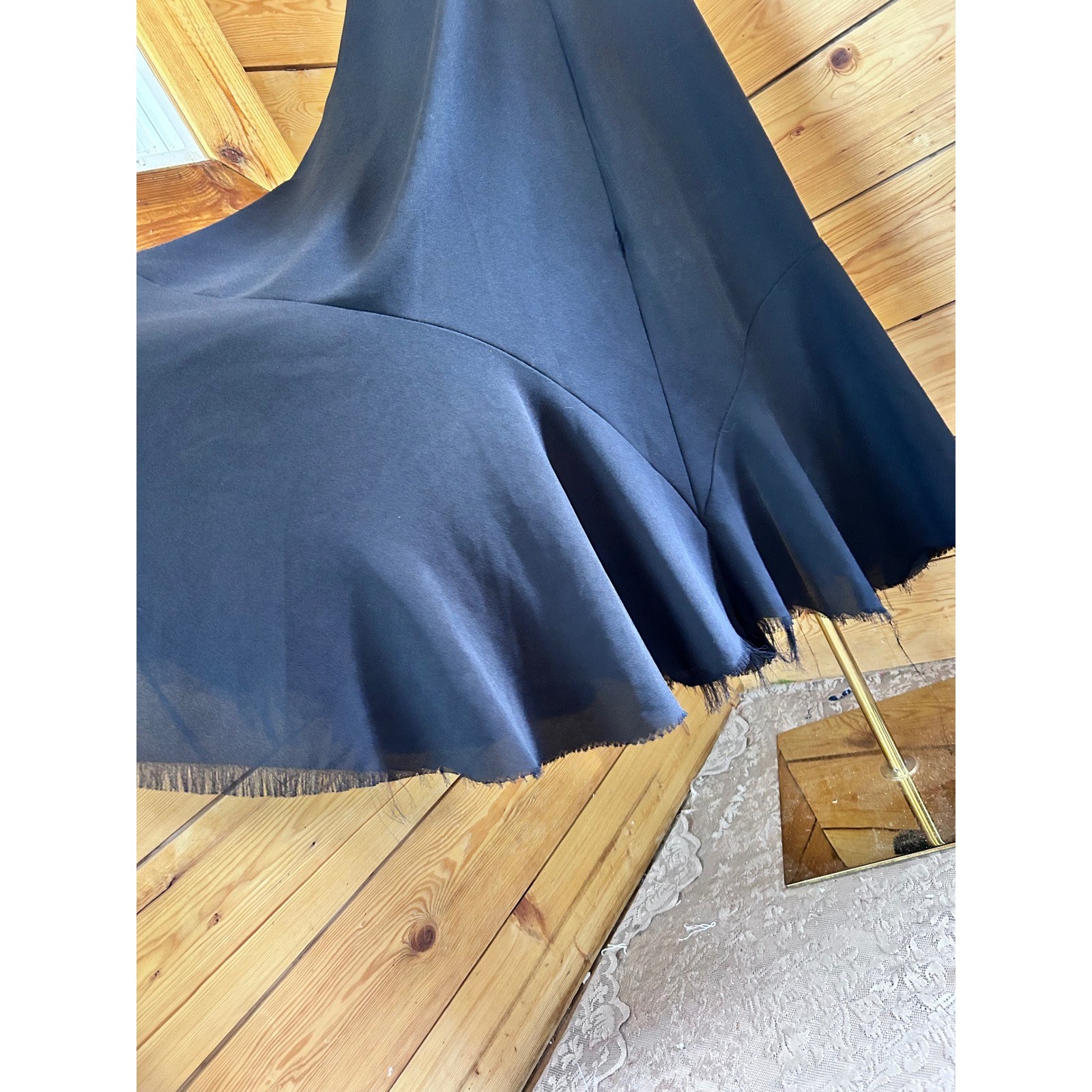 Vintage Maxi Skirt Women Large Black Trumpet Mermaid Flared Raw Hem Handmade
