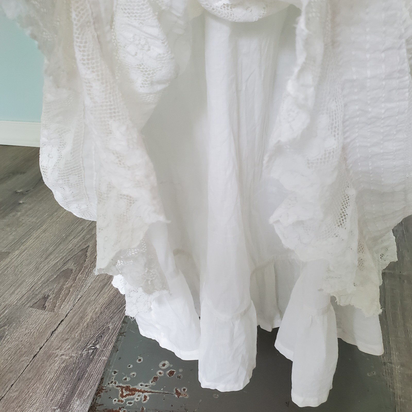 Antique Edwardian Petticoat Half Slip Cotton Vintage Hook Eye Floral Lace Xs 26&Prime;