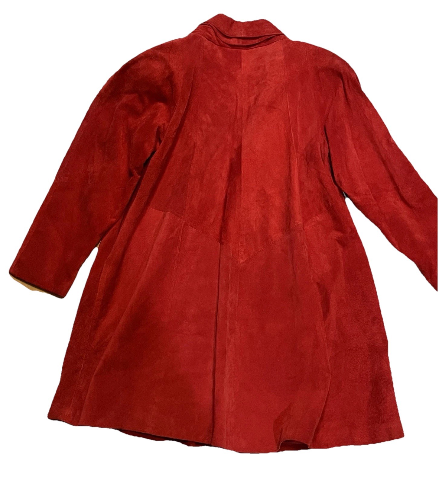 Vtg 80s 90s LaNouvelle Renaissance Women’s M Red Suede Leather Swing Coat Gen X