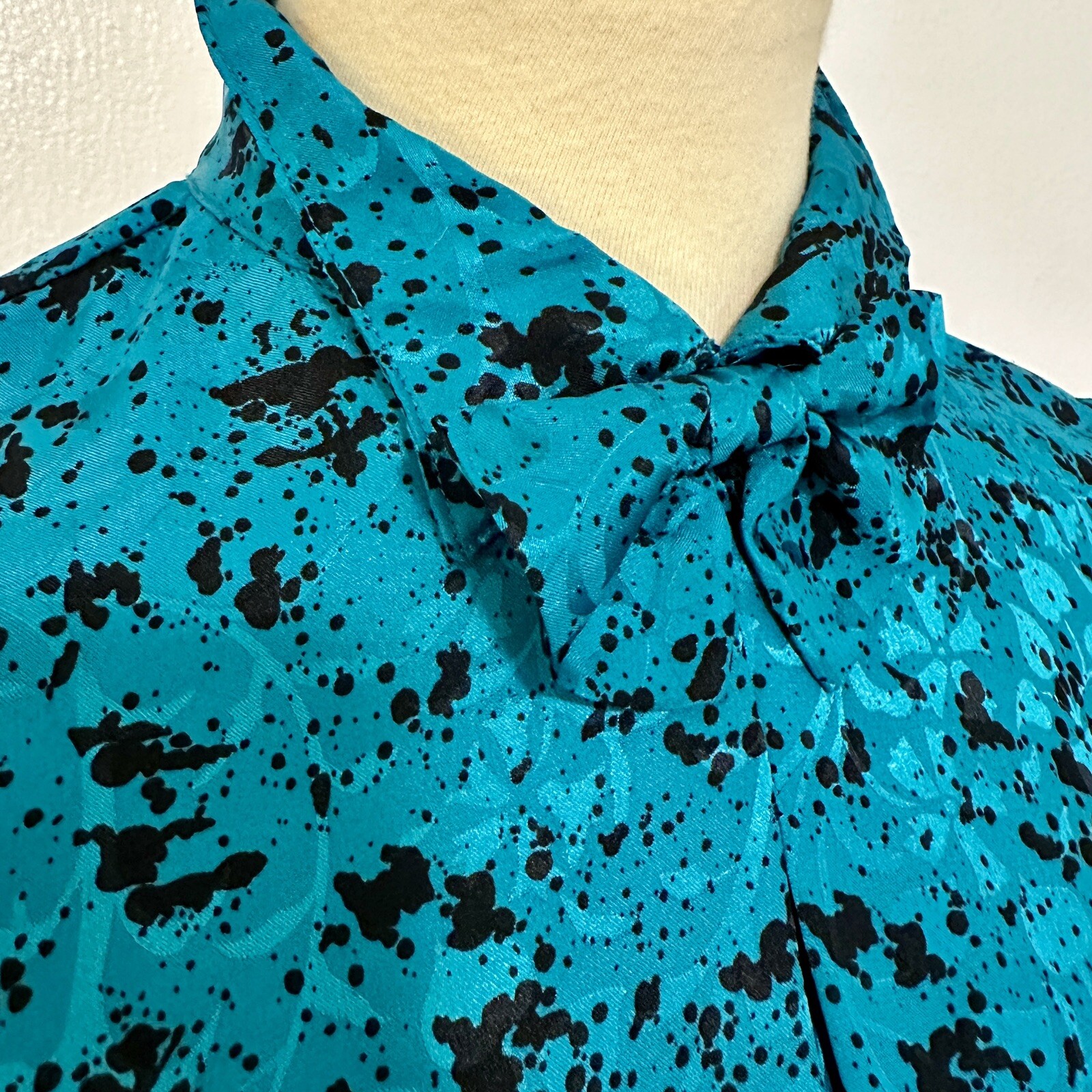80s Blouse Teal and Black Abstract by Tess
