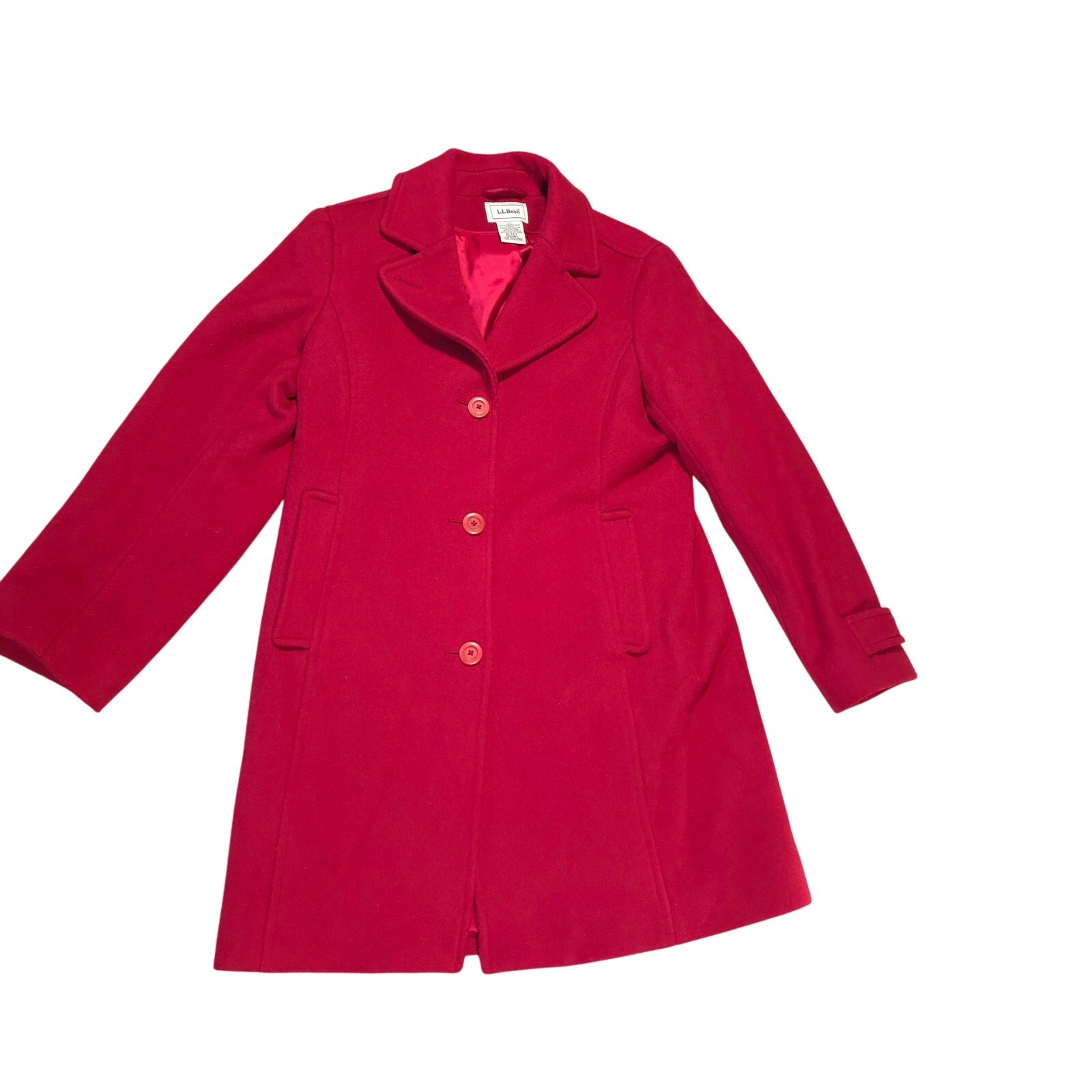 Vintage L.L. Bean 100% Lambswool Red Coat Women Size 8P Classic Staple Luxury